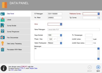 SIMPJU - Sistem Informasi Manajemen Penerangan Jalan Umum - Entri Data Panel